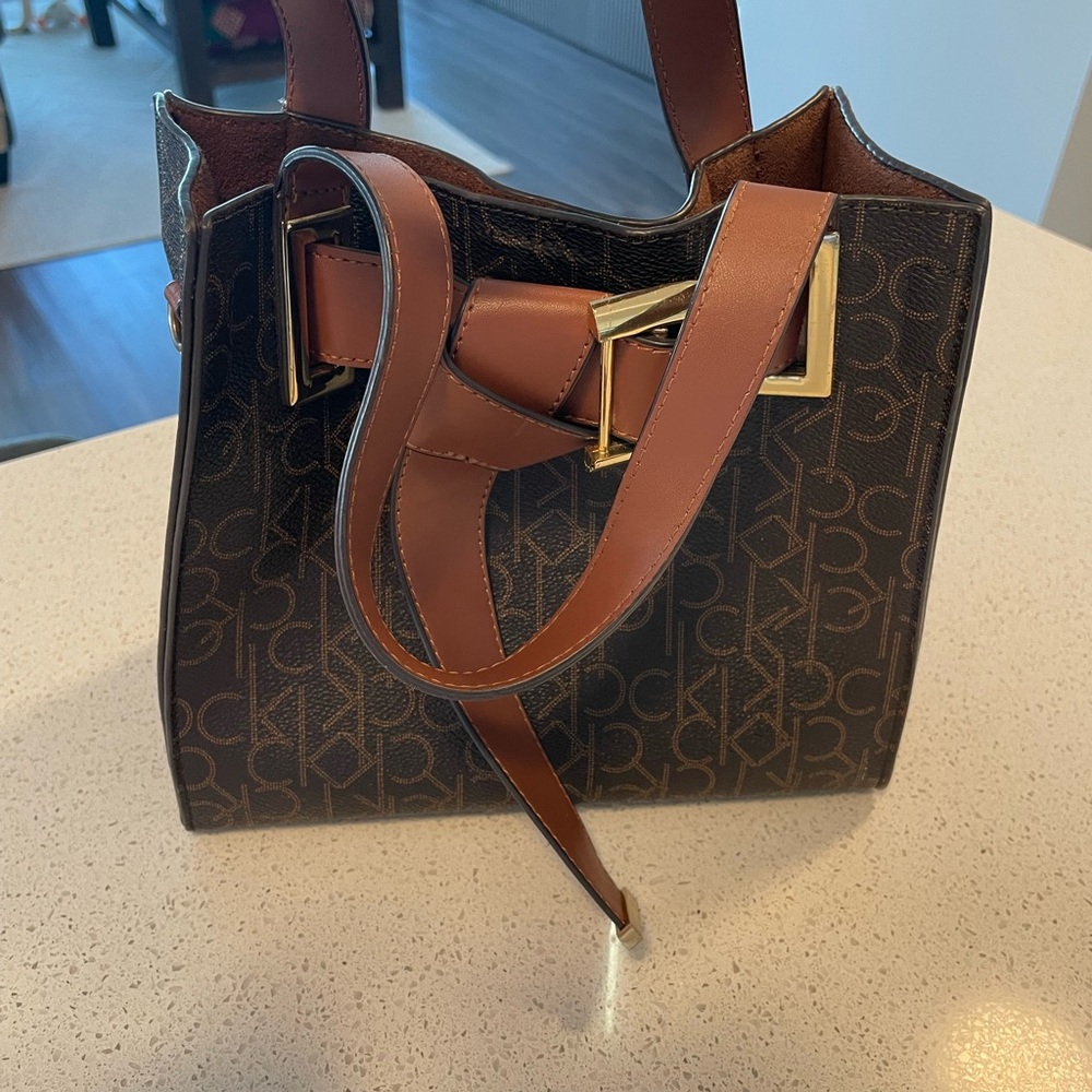 CK Pattern Brown Bag with Leather Straps